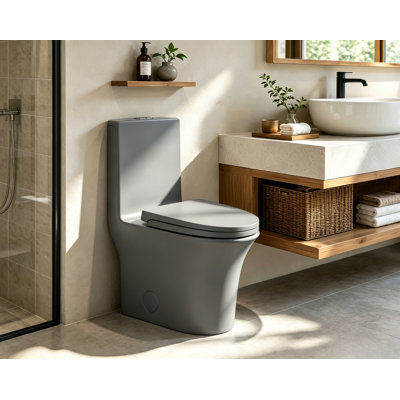 Yingze Dual-Flush Elongated One-Piece Toilet, Matte Grey, 1.1/1.6 GPF (Average 1.28 GPF) Water-Saving Toilet with Soft Close Quick-Release Seat, Standard 16.5" Height, Double Cyclone Flush System