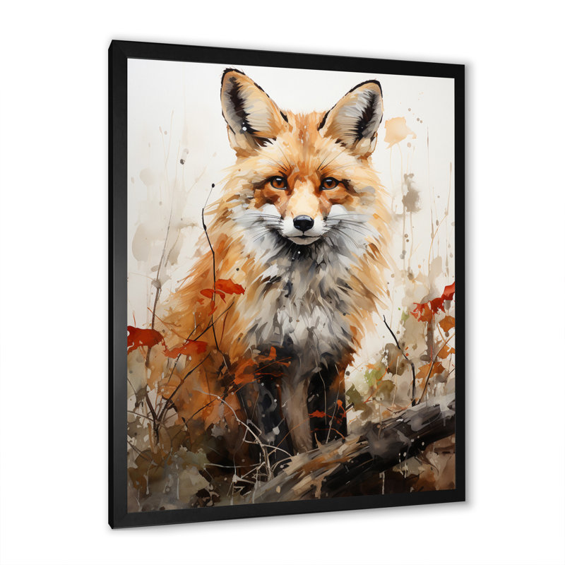 Fox Wilderness Observer - Animals Canvas Print, Black Single Picture Framed, 44" H x 34" W x 1.5" D