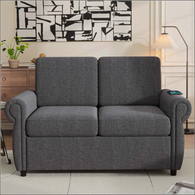Pull Out Loveseat Sofa Bed Twin Size Sleeper with Memory Foam Mattress & Dual USB Ports for Compact Living Room & Apartment Spaces