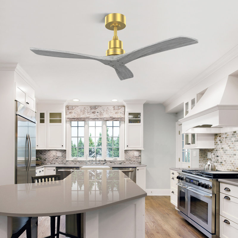 Ventilateur de plafond 52 pouces intérieur sans lumière 3 pales en bois massif télécommande DC Moteur