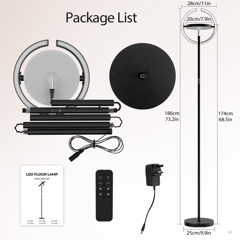 Degennaro 175cm Torchiere Floor Lamp, Black