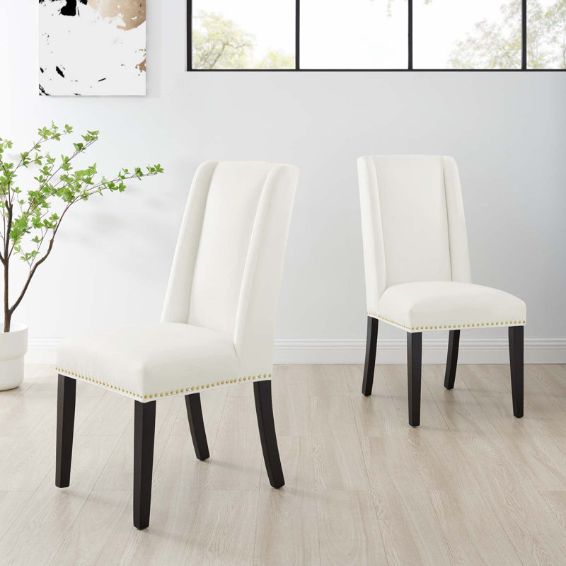 Elegant White Velvet Upholstered Side Chair with Wood Frame