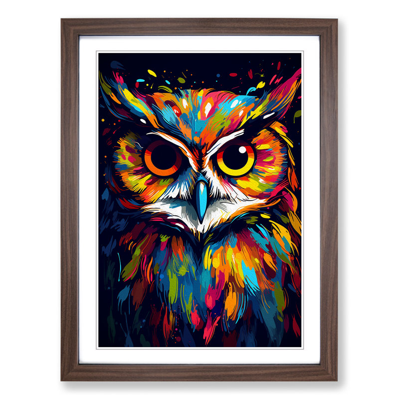 Owl Pop No.2 - Single Picture Frame Print on Wood, 46cm H x 34cm W x 2cm D, Walnut 
