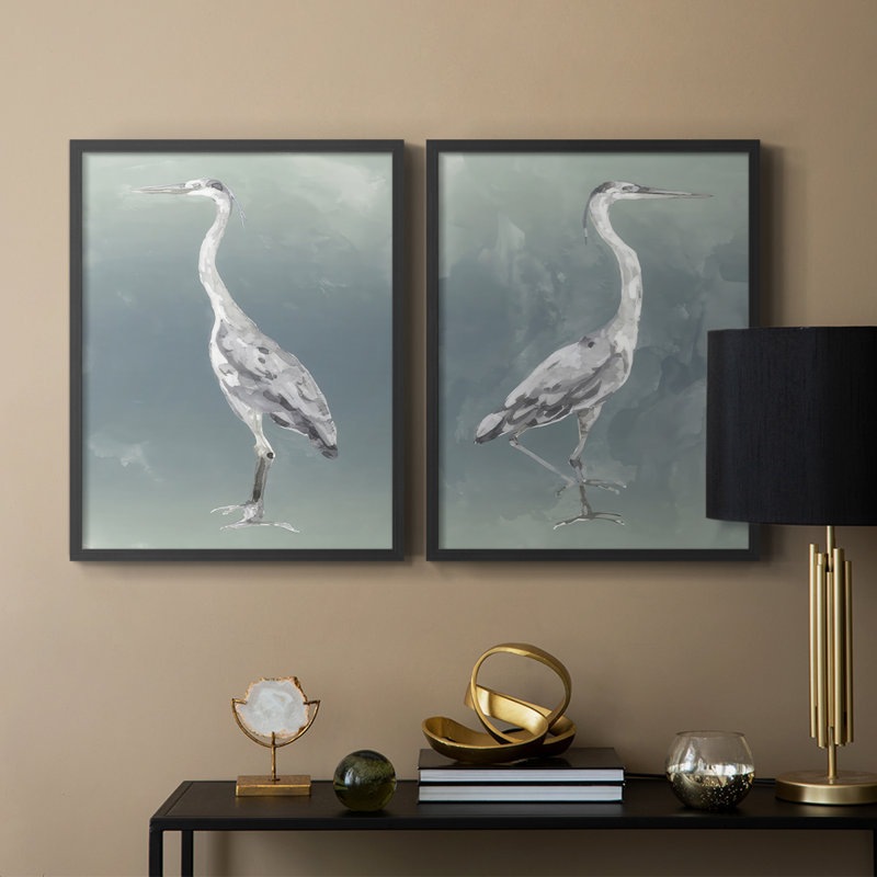 «Egret on Azure I», reproduction encadrée de qualité supérieure - prête à être accrochée - aucun clou requis - aucun clou requis