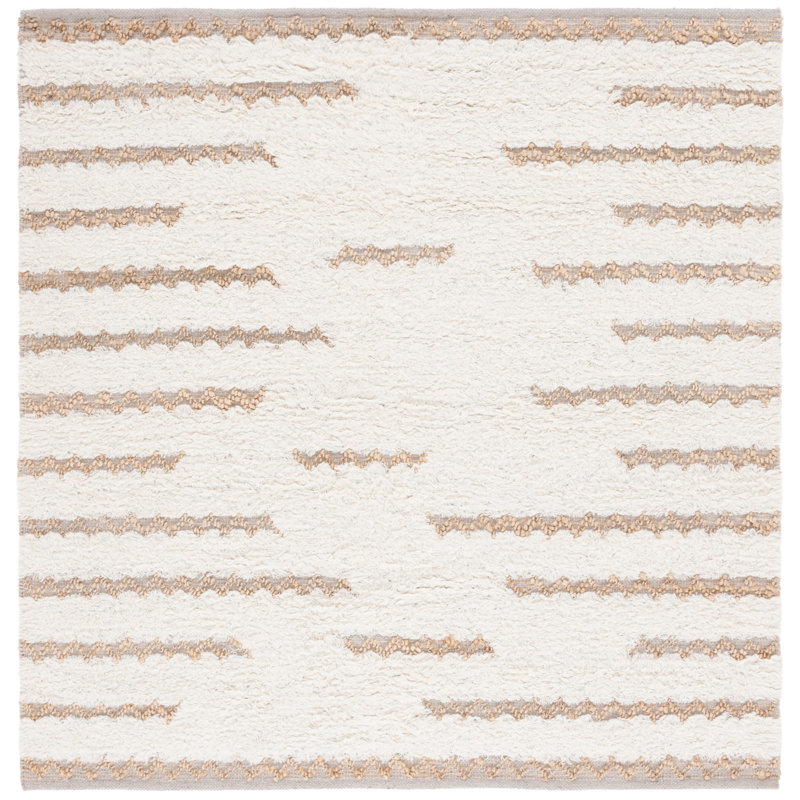 Natura Hand Woven Wool/Jute/Cotton Abstract Rug in Ivory/Natural, Square 6'