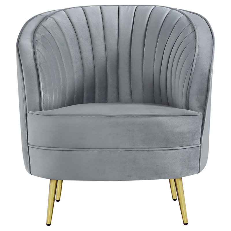 Chaise d'appoint rembourrée, chaise à structure en bois, fauteuil demi-tonneau, Velours gris velours