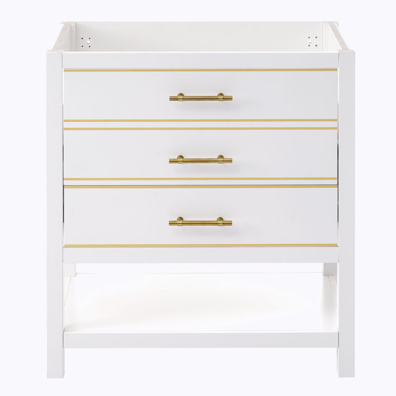 White and Gold Freestanding Single Bathroom Vanity Base