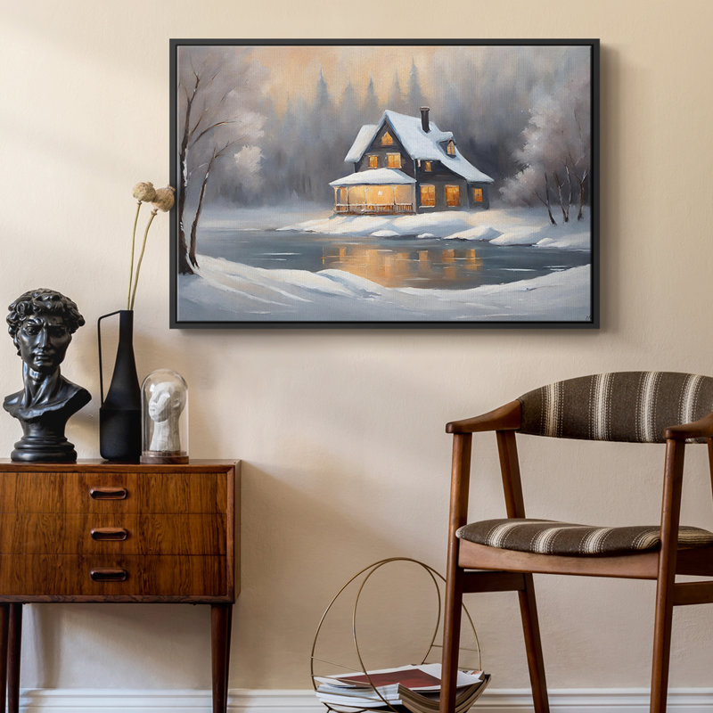 Paysage rétro - CCXI, Toile avec cadre flottant noir, H 17 po x l 25 po x P 2 po