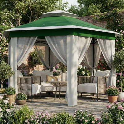 13x13FT Pop-Up Hexagonal Gazebo Tent with Mosquito Netting | Heavy-Duty Steel Frame Outdoor Canopy Shelter for Backyard, Patio, Deck, Lawn | Easy Setup, Adjustable Height, Includes Carry Bag