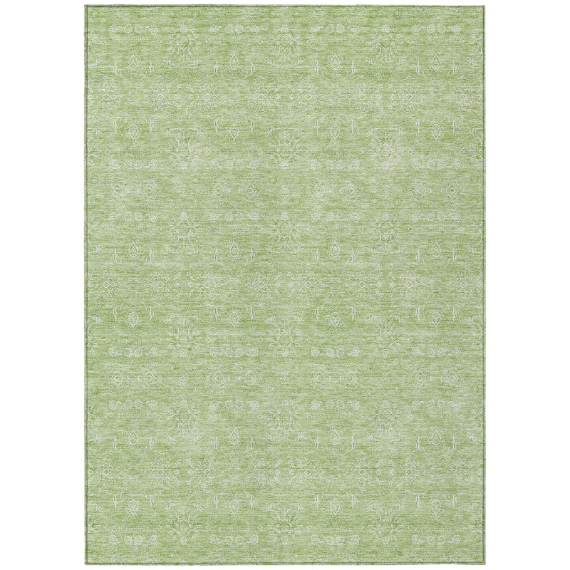 3' X 5' Artichoke Green Mint Green And Ivory Floral Washable Indoor Outdoor Area Rug