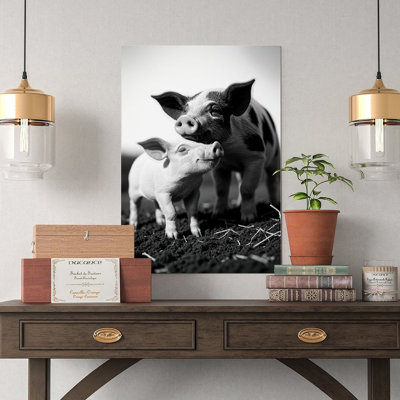 Canvas Wall Art Mom & Baby Pig, Cute Animal Family Wall Art 3-2 Vintage Poster Print Home Decor