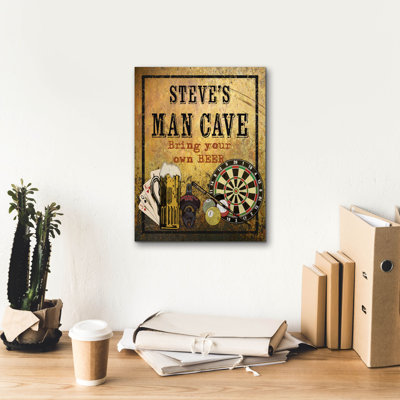 'Man Cave-personalized-beer'  by Jean Plout Canvas Wall Art, 12" x 16"