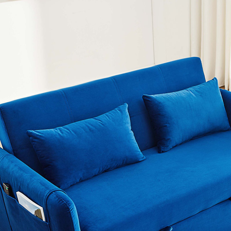 Canapé-lit en velours de 53,94 po Joedon, Velours bleu