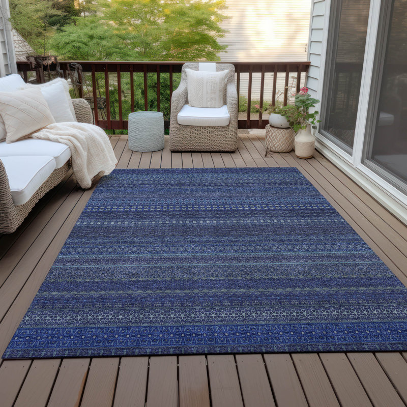 Tapis intérieur / extérieur à rayures Lovell, Rectangle 5 pi x 7 pi 6 po