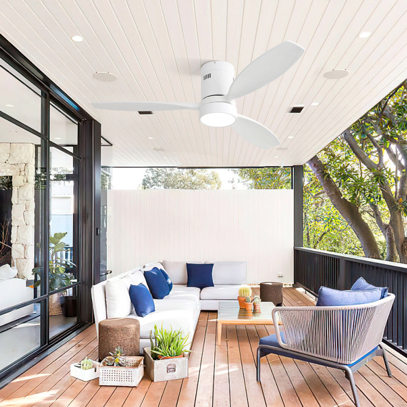 Ventilateur de plafond encastré en bois massif de 52 pouces avec moteur à courant continu réversible à télécommande 6 vitesses pour la maison