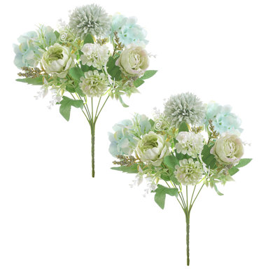 2-PACK Artificial Flowers, Fake Peony Silk Hydrangea Bouquet Decor Plastic Carnations Realistic Flower Arrangements Wedding Decoration Table Centerpieces