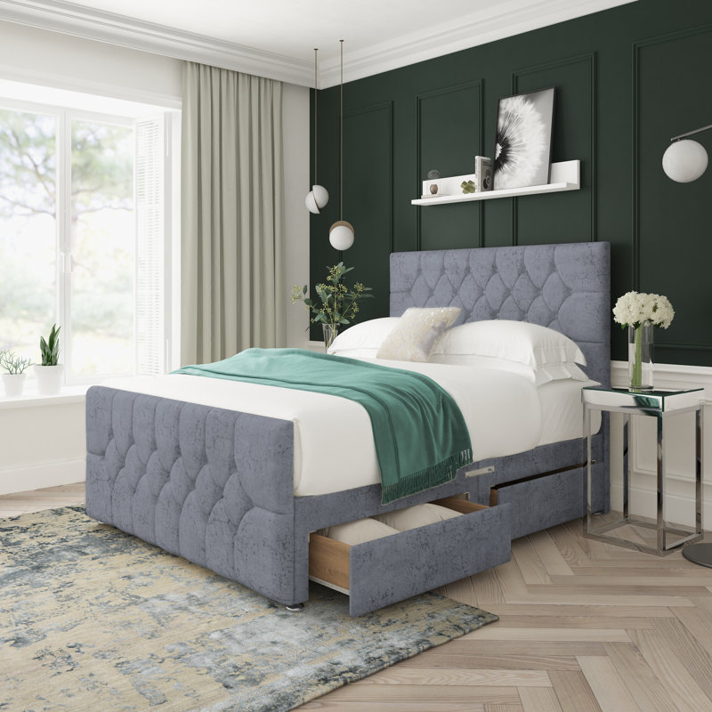Upholstered Bed, Gunmetal, 4 Drawers, Super King (6')