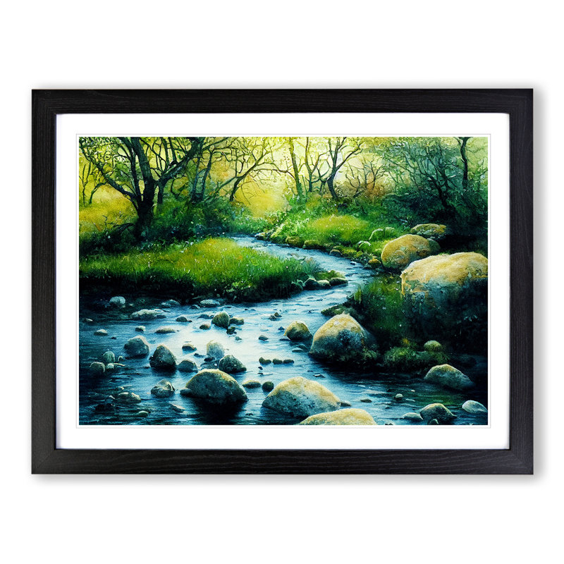 Summer Forest Stream Vol.1 - Single Picture Frame Painting, Black, 25cm H x 34cm W x 2cm D