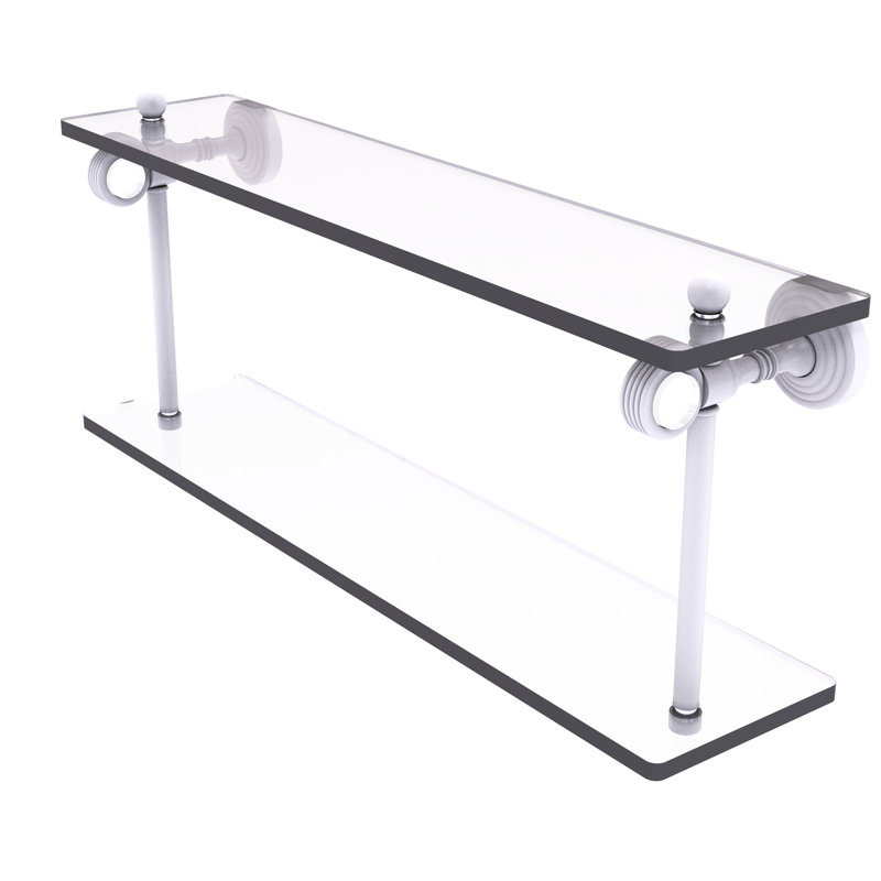 Jarrell 2 Piece Glass Tiered Shelf, Matte White, 5.12" H x 22" W x 9.3" D