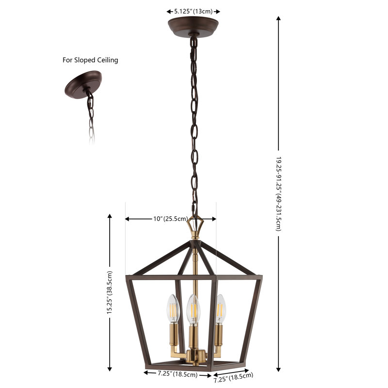 Lustre géométrique à 3 lumières Kay, Bronze huilé / laiton doré