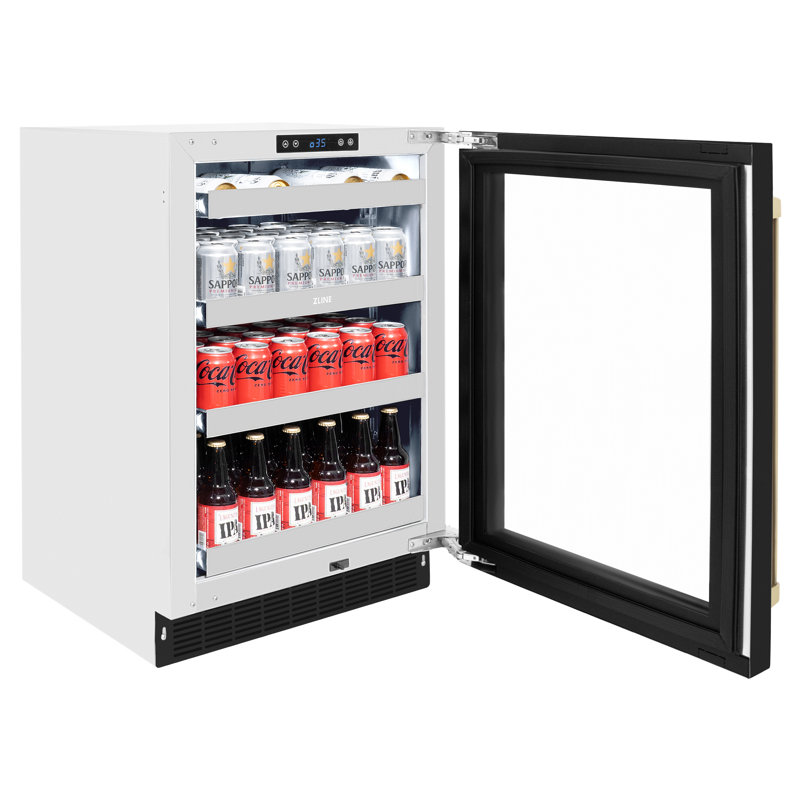 ZLINE Autograph Edition 24 in. Touchstone 151 Can Beverage Fridge with Glass Door and Handle, Black Matte/Champagne Bronze
