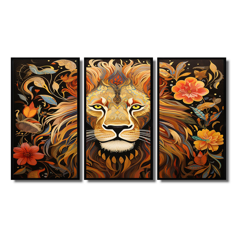 Sayer - ensemble d'art mural animal lion, H 28 po x l 36 po x P 1 po, Cadre flottant noir