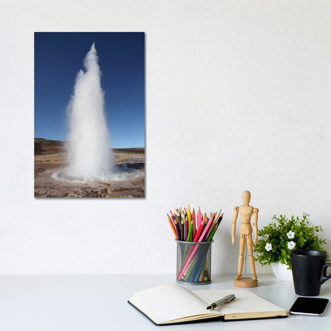 Eruption Of Strokkur Geysir, Haukadalur, Iceland by Richard Roscoe - Wrapped Canvas Print