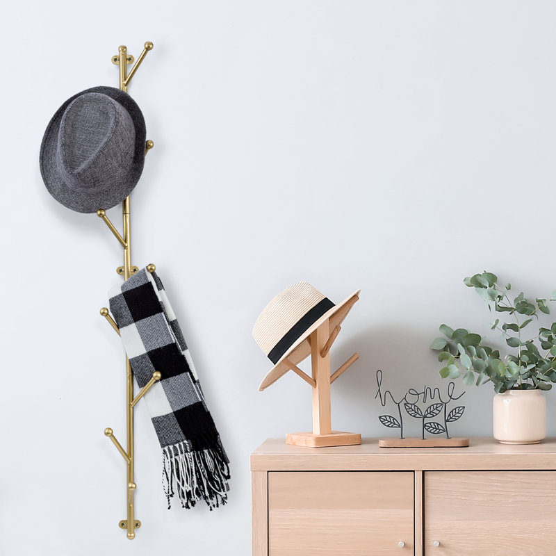 9 Hook Wall Mounted Gold Coat Tree Hat Rack