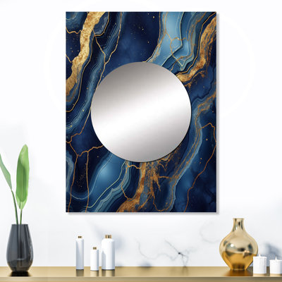 Drumbeg bleu et or abstrait marbre Mirage IV - miroir unique en marbre, grand miroir mural bleu, impression d'art en métal