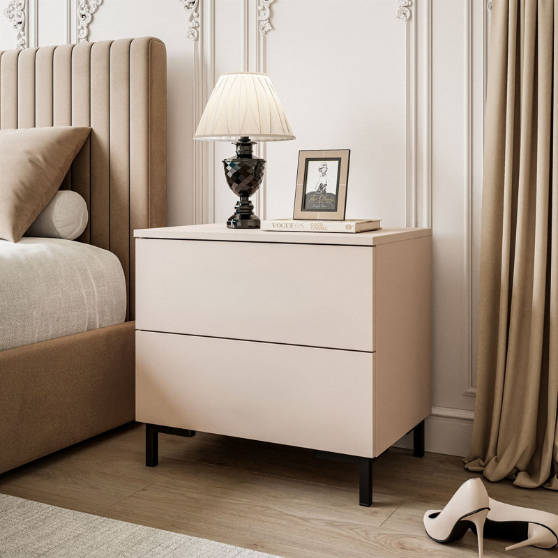 Aayam 55cm W Bedside Table, Cashmere/Black
