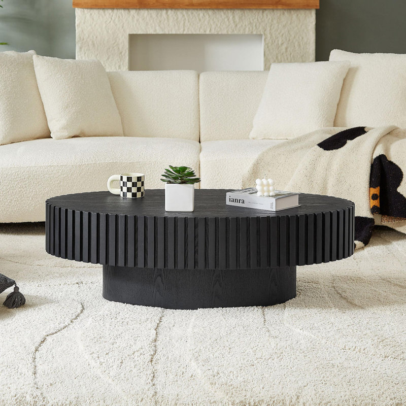 Table basse tambour moderne de 43,7 pouces de style moderne Handcraft, Noir mat