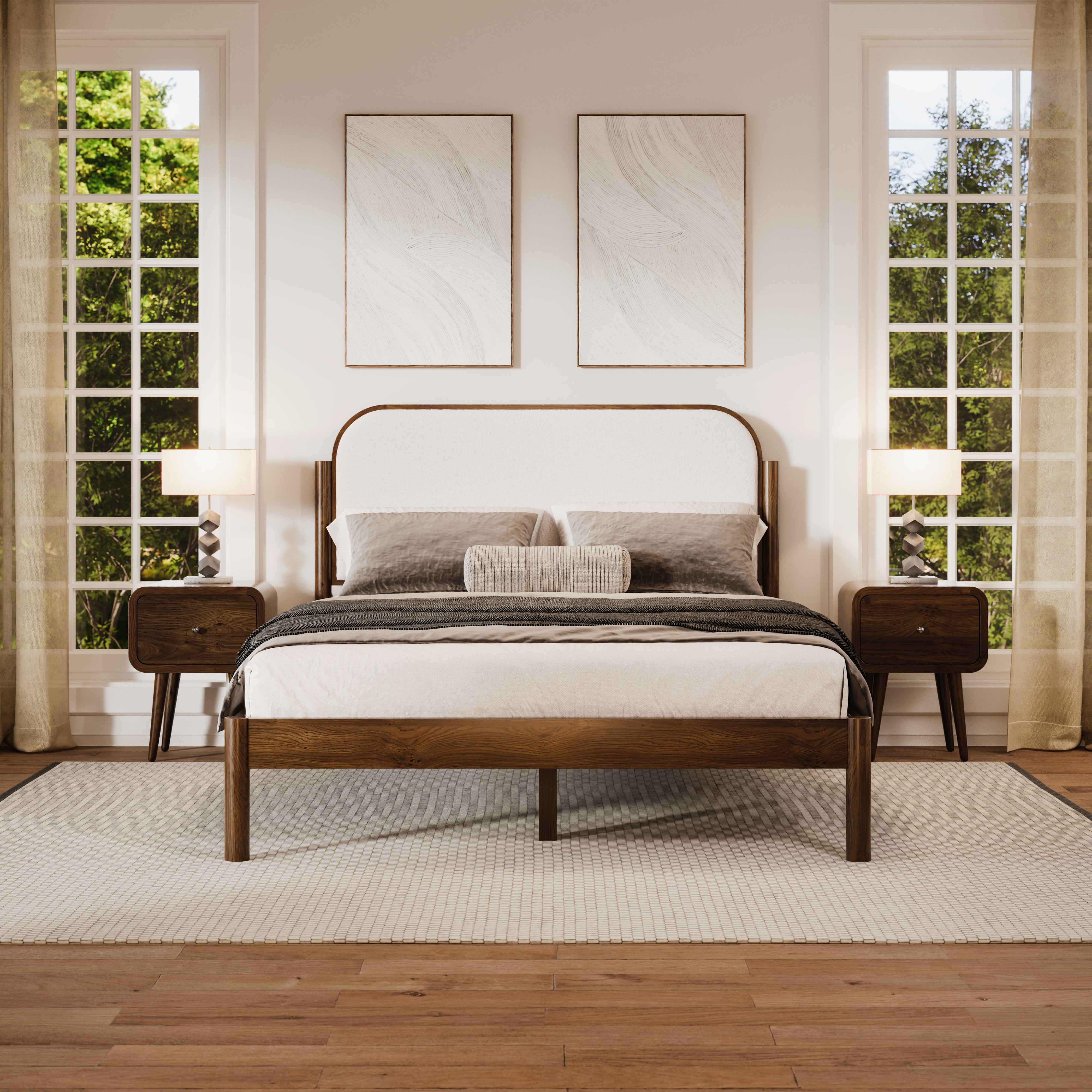 Ardin Solid Wood Bed Frame With Cream Boucle Upholstered Headboard