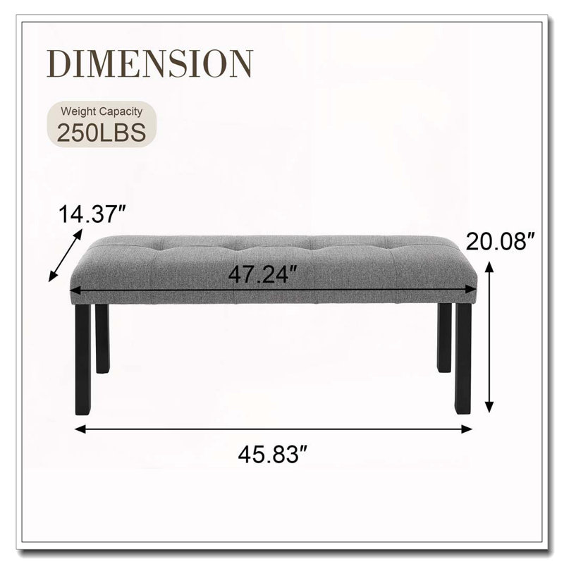 Modern Tufted Linen Dining Bench, Gray
