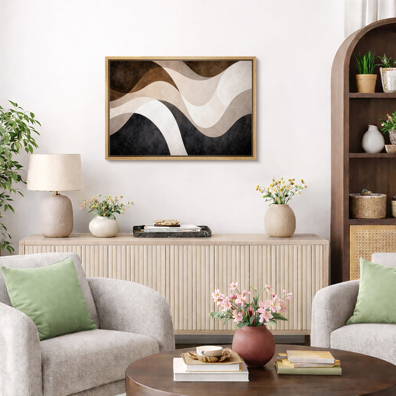 Abstrait brun beige, motif de vagues fluides, images de salon moderne, impression sur toile encadrée, Cadre naturel