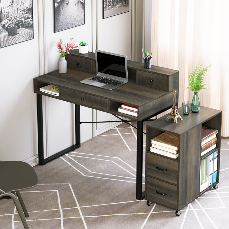 Metal Base Writing Desk, Dark Brown