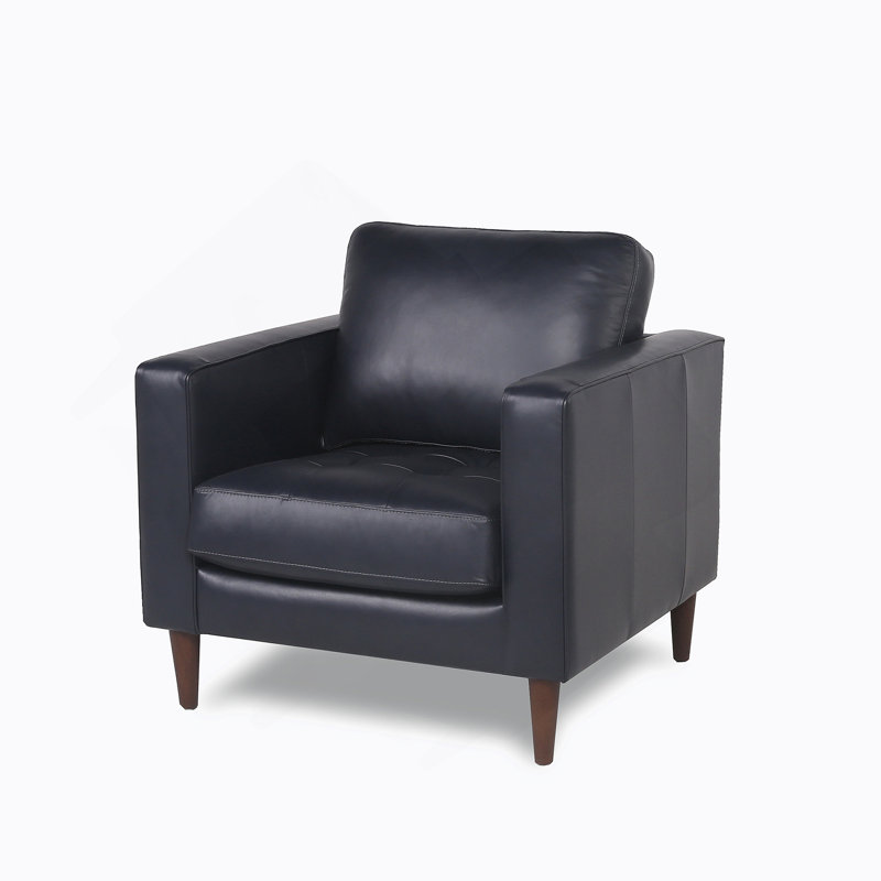 Chaise en cuir capitonnée Mid-Century