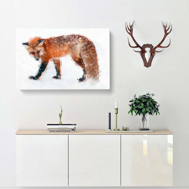 Red Fox In The Winter In Abstract - Wrapped Canvas, 36 x 24 Inch