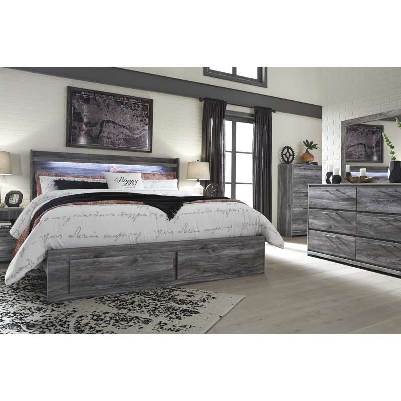 Grand lit de rangement, commode, miroir et commode Baystorm