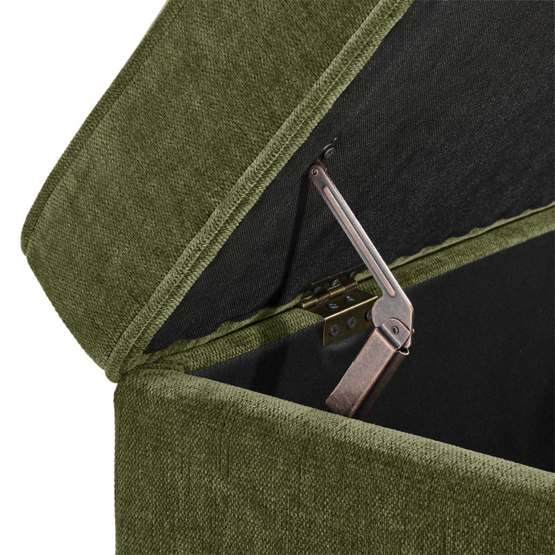 Jaspa Upholstered Pouffe Ottoman Footstool With Storage - Simple Classic Curved Boxy Design, Green Linen