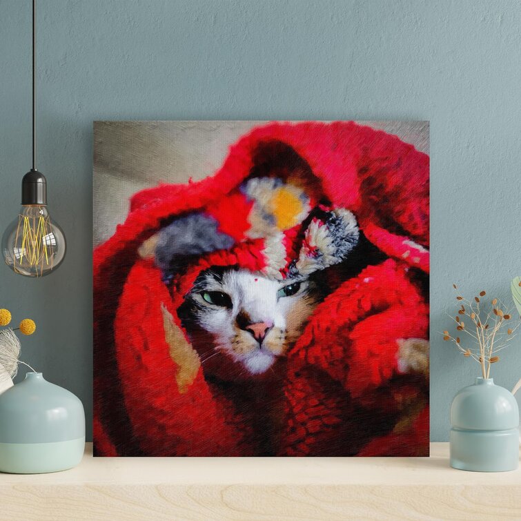 Shallow Focus Photography Of Cat Under Textile - 1 Piece Square Graphic Art Print On Wrapped Canvas