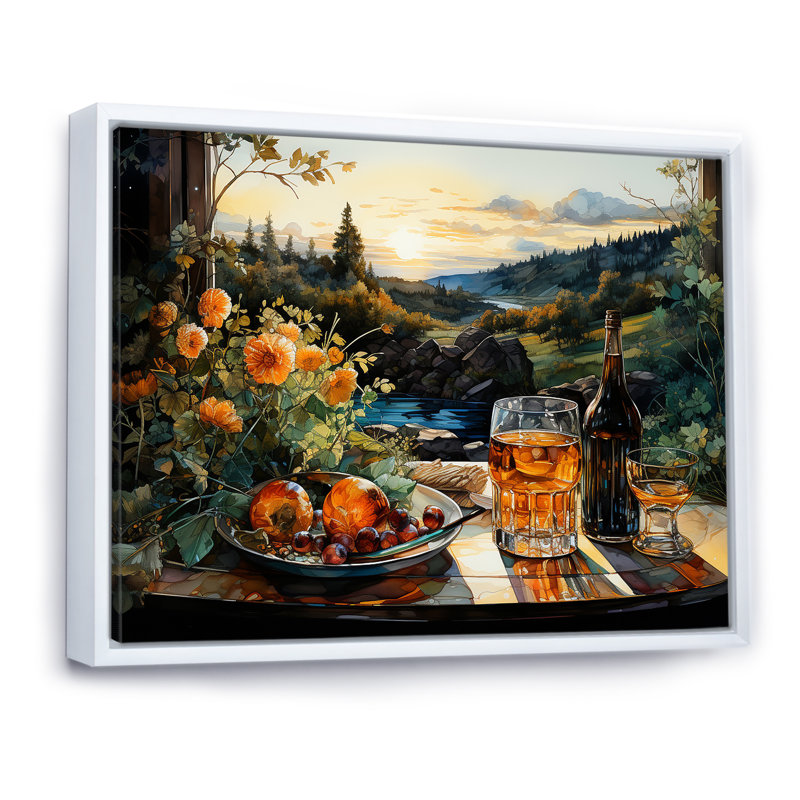 Repas de pique-nique, charme sur toile, Cadre flottant blanc, H 34 po x l 44 po x P 1,5 po