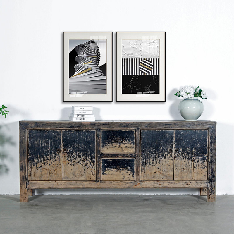 Table buffet 2 tiroirs 87 po, Noir, noir, noir, noir
