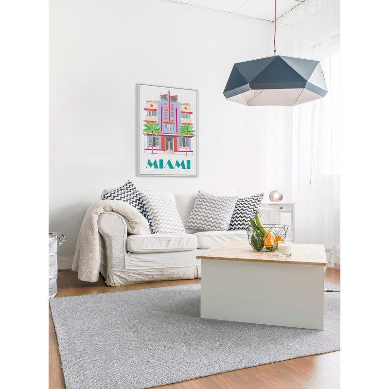 Miami Art Deco - impression d'art graphique, H 60 po x l 40po x P 1,5 po, Cadre flottant blanc