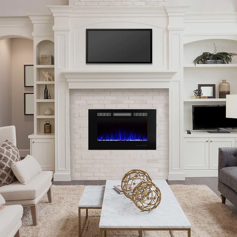 Akanke Black Electric Fireplace Insert, 21.65" H x 50" W x 5.51" D