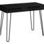 Bureau d'ordinateur contemporain en stratifié noir avec rangement et pieds en épingle à cheveux en métal pour le bureau à domicile-121068414
