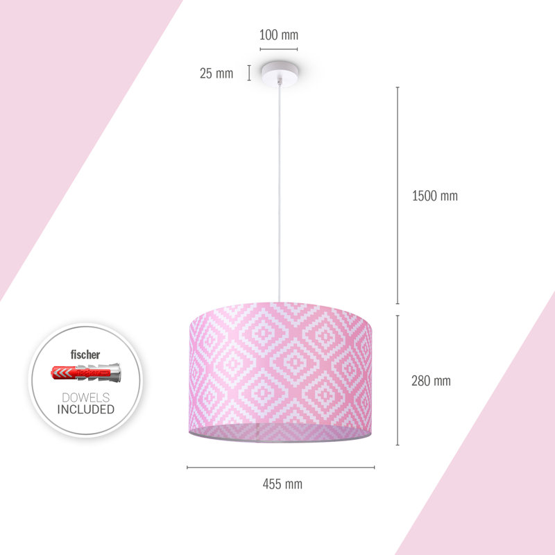 Ishmul 1-Light Drum Pendant, Pink