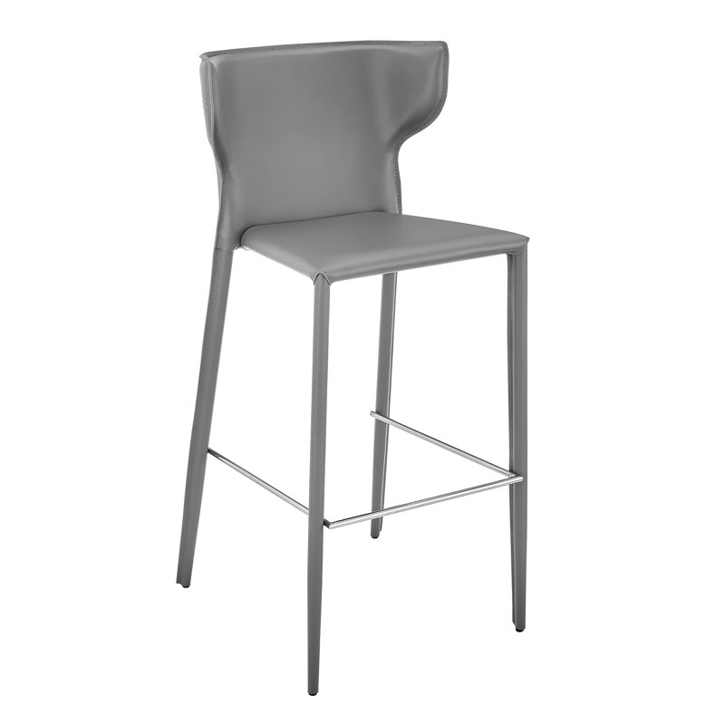 Divinia Bar Stool In Gray Regenerated Leather - Set Of 2, Bar Stool (29.53” Seat Height), Gray
