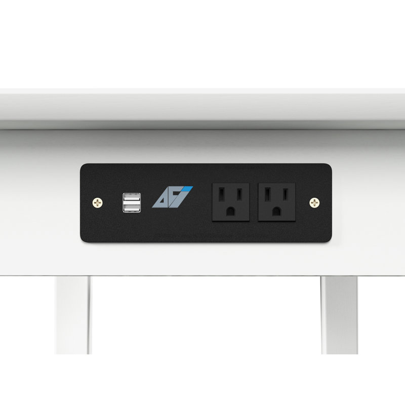 Mebane Solid Wood Work Desk with Storage Drawer & Built-in Charging Station, White