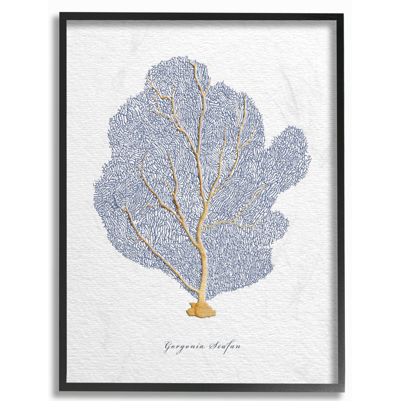 « sea life seafan painting », art textuel, H 30 po x l 24 po, Giclée encadrée noir minuit