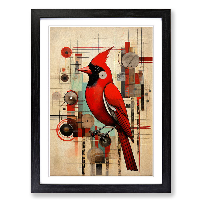 Cardinal Bird Constructivism No.2 - Single Picture Frame Print on Wood, Black Framed, 64cm H x 46cm W x 2cm D